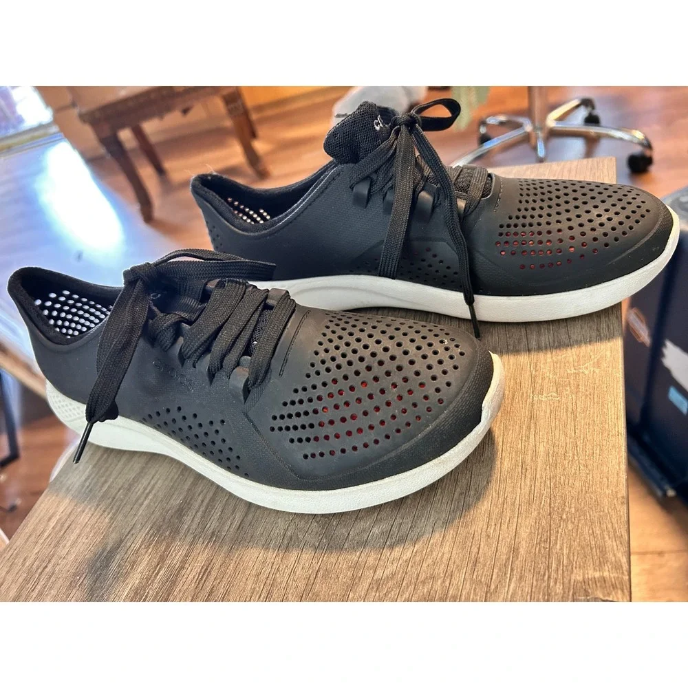 Crocs Literide Pacer Black Perforated Lace Up Sneakers Men's Athletic Shoes‎ M7
